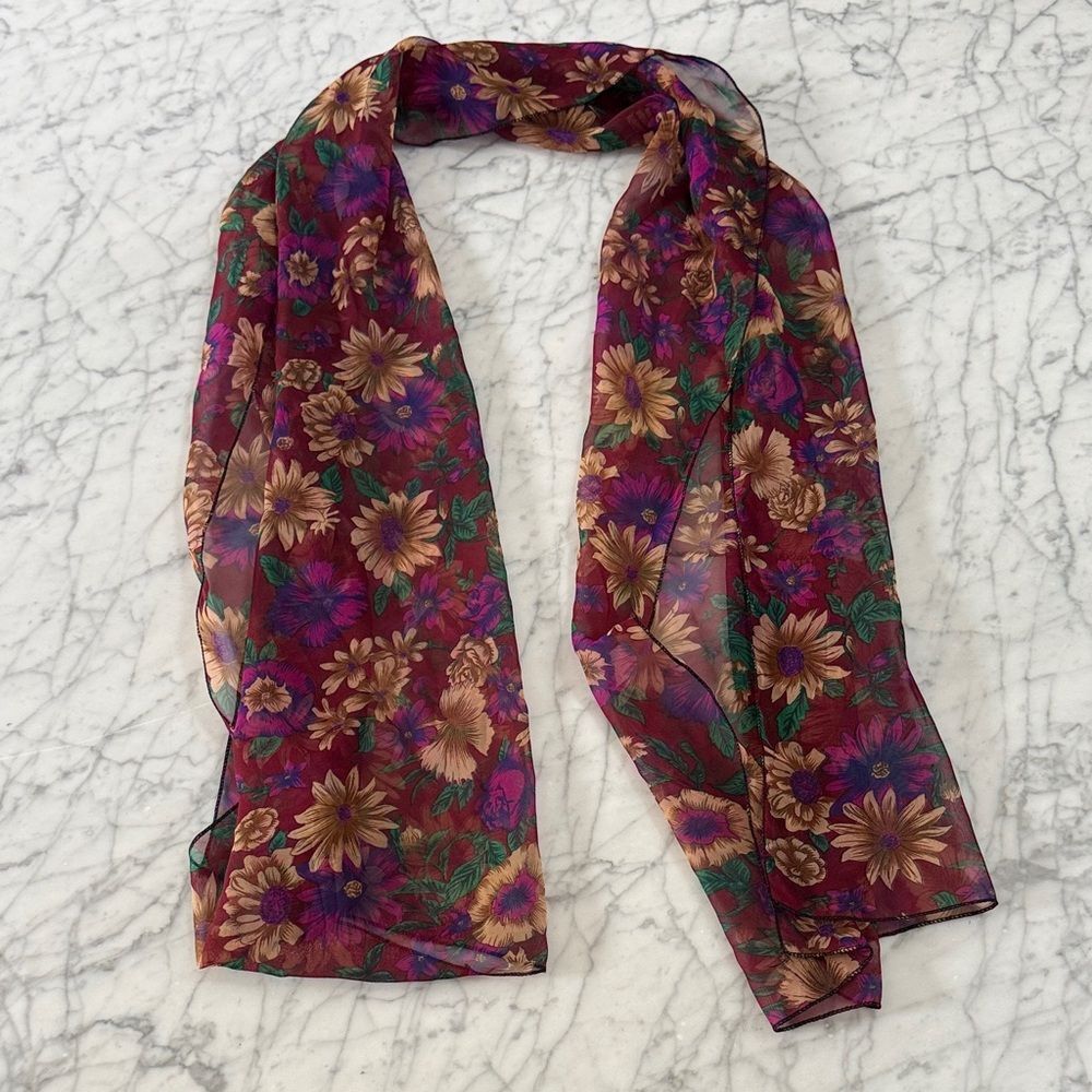 Floral Sheer Scarf Head Wrap- Multicolor